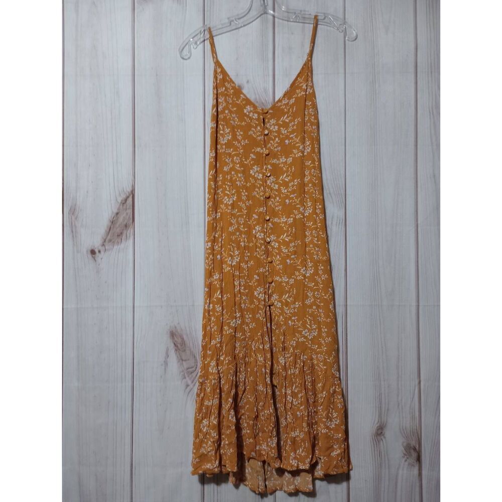 Lulu's Dress Ladies Small Missie Mustard Yellow Floral Tie Back Midi Boho Vacati